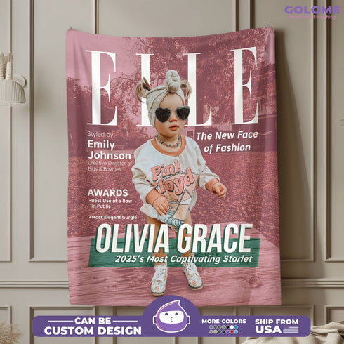 Personalized ELLE-Inspired Baby Blanket – Custom Fashion Cover with Photo, Name & Quote